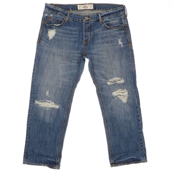 Hollister Cropped Jeans Size 5 Juniors Button Fly Distress Cotton Measure 31x24 - Picture 1 of 10